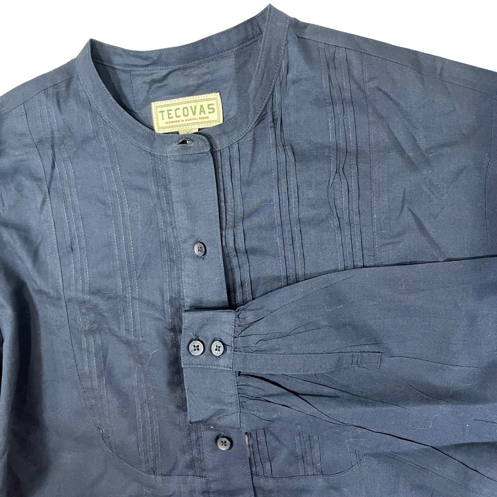 Tecovas Button Up Shirt Women XS Navy Blue Pintuck Pleated Cotton Western Shirt